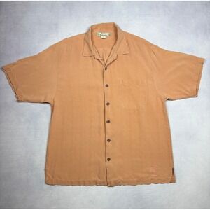 Tommy Bahama Mens Large Silk Short Sleeve Camp Shirt Terracotta Orange T3425